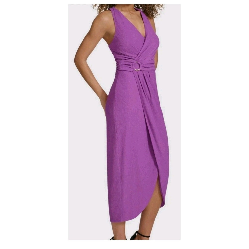 Siena Womens' Purple Faux-Wrap Midi‎ Dress Size 14 Beach Lightweight Super Soft